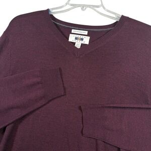 Joseph Abboud Mens XLT Burgundy Merino Wool V Neck Sweater Extra Fine Knit